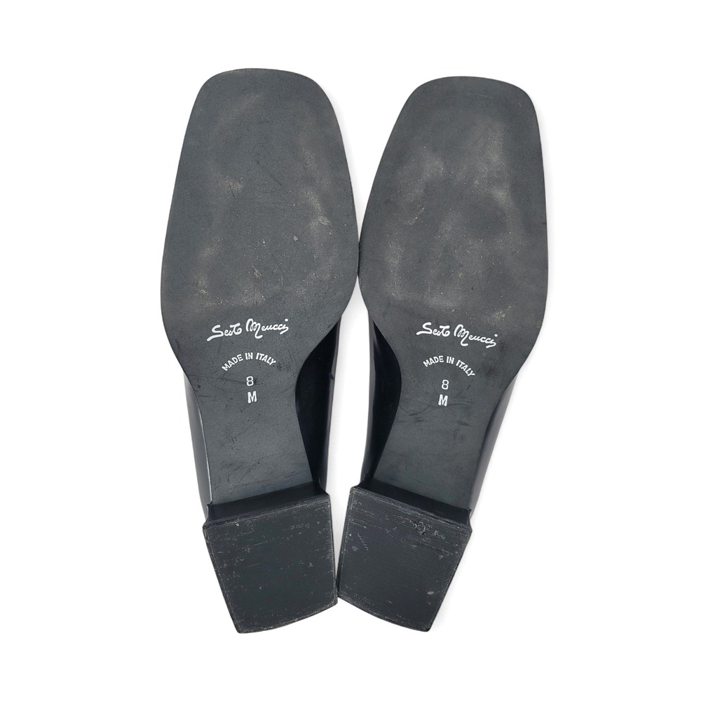 Sesto Meucci Navy Leather Block Heel Loafers 8M‎ Italy Square Toe Shoes EUC - Picture 5 of 6